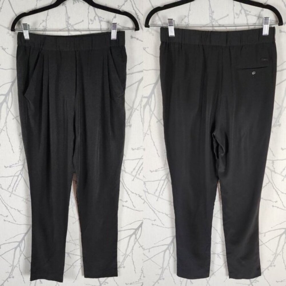 Wilfred Black 100% Silk Pull On Pleated Slim Trousers